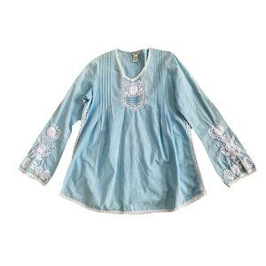 Tasha Polizzi Collection Tunic Top Medium Blouse Chambray Lace Blue Western